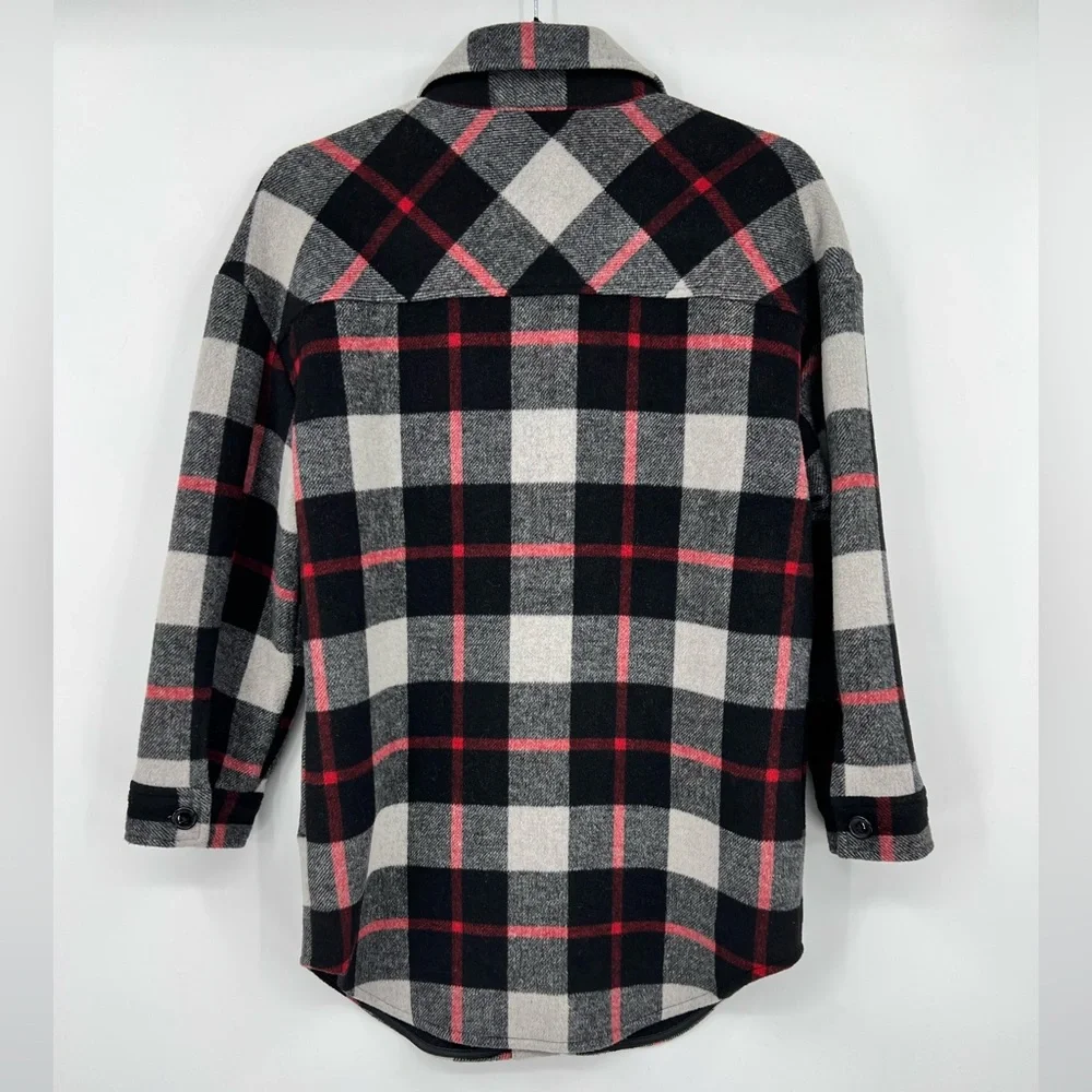 GAP Kids Plaid Shacket Jacket Pockets Button Closure Black Red Gray Size Large